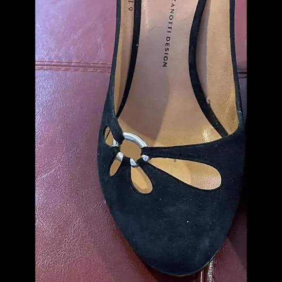GIUSEPPE ZANOTTI Vintage Black Suede Cutout Pumps Buckle Unique 3” Heel Sz 39 - Picture 3 of 13